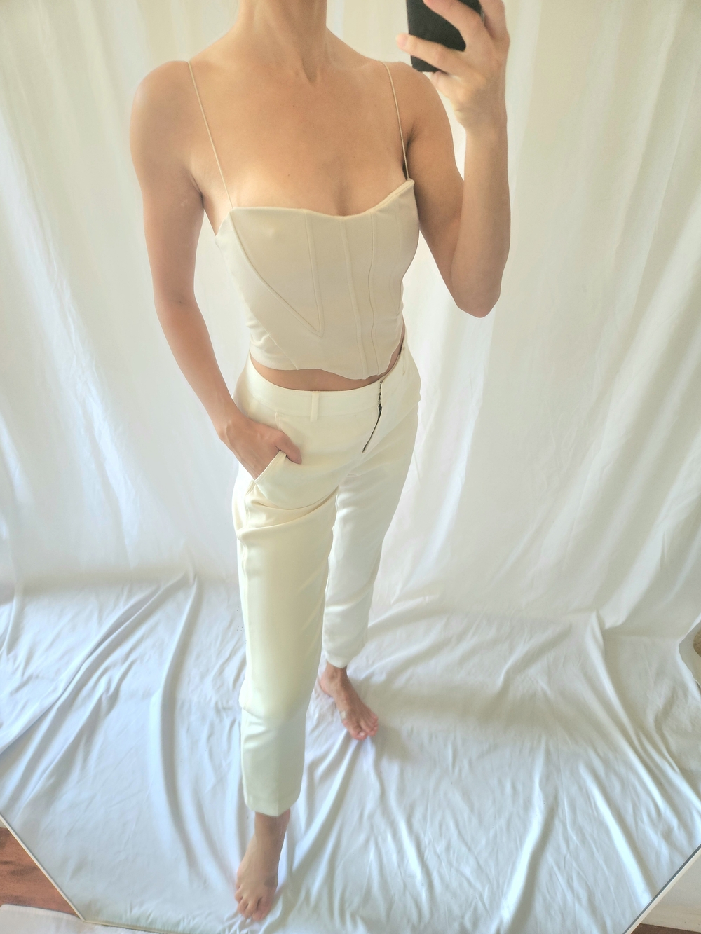 Joah Brown Cream Corset Crop Top